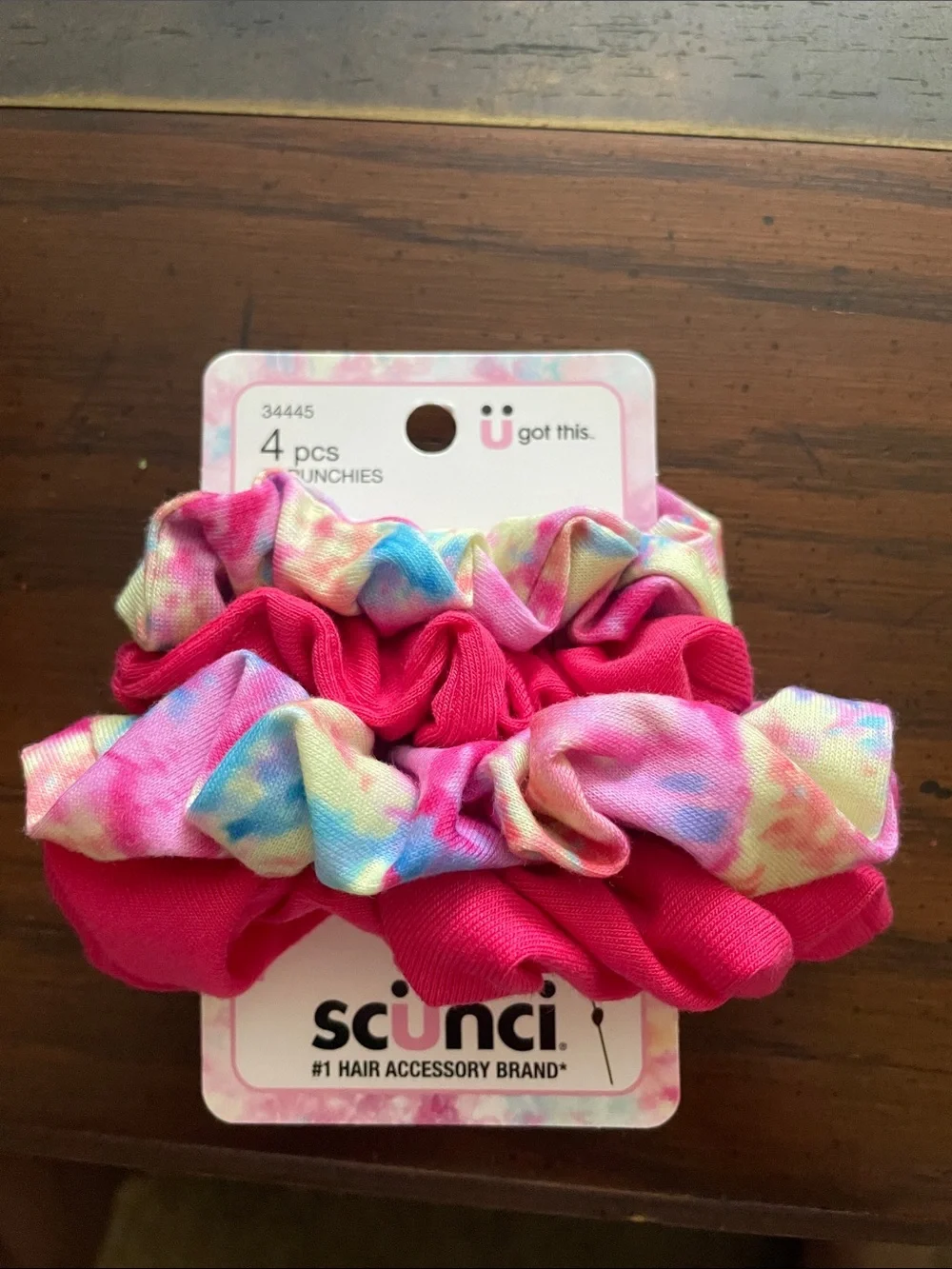 scunci Girls' Pink & Pastel Tie-Dye Scrunchie 4-Pack